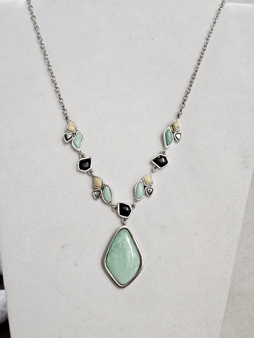 Barse Sterling Silver Multi-Gemstone Geometric Statement Necklace with Extender